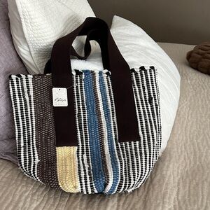 Free People Striped Black and Blue Tote Bag